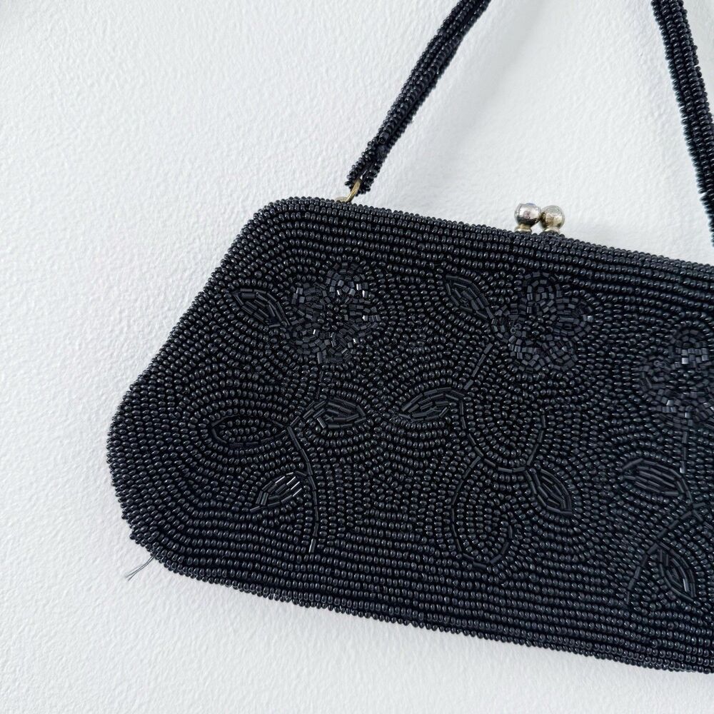 Vtg Black Beaded Evening Bag Purse Richere Bag by Walborg 1960s Made In Japan - Picture 2 of 16
